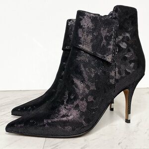 Paolo North Black Silver Pointed Toe Heeled Bootie 6M